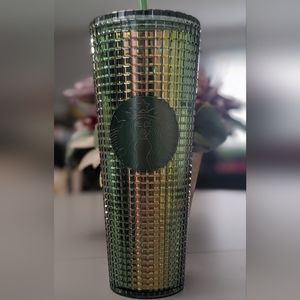 Starbucks Fall 2022 Iridescent Grid Rainforest Green Disco Venti Tumbler